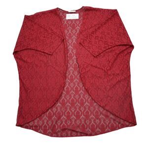 Neblina by Urban Episode Sweater Womens Red Lace Paisley Short Sleeve Open Front